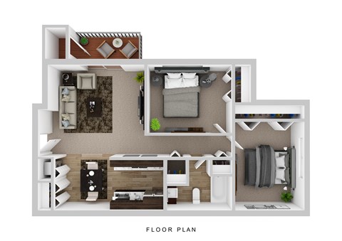 Floor plan for 2 beds, 1 bath, 848 sqft